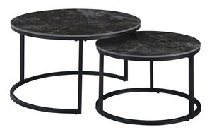 Set 2 ks konferenčních stolků Lastras (černý mramor + černá ocel)