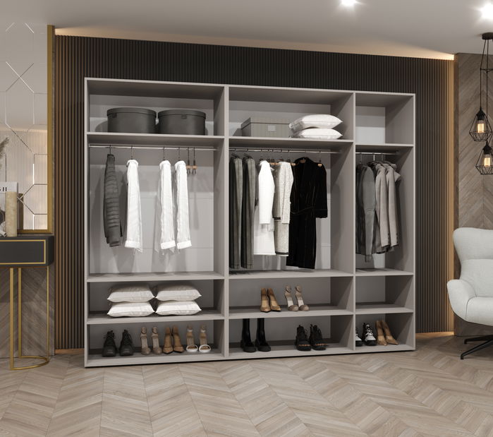 Šatní skříň 250 cm Alice 3 (kašmír + zlatá)