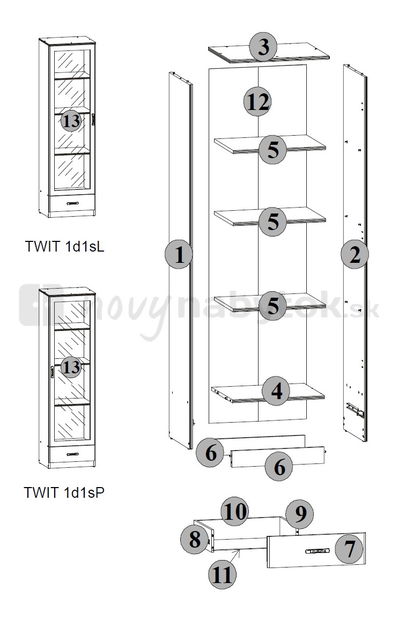 Vitrína BRW TIP TOP TWIT 1D1S LP (Javor)