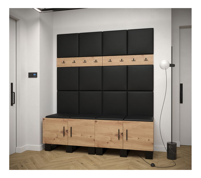 Předsíňová sestava Amanda 3 (dub artisan + černá ekokůže)