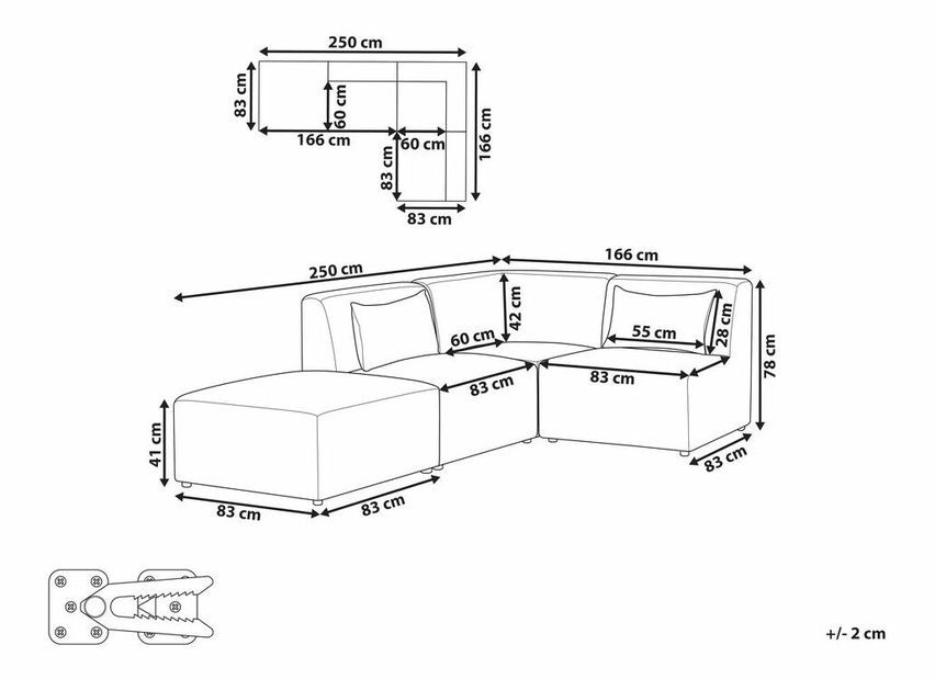 Rohová sedací souprava s taburetkou Lemia (bílá) (L)