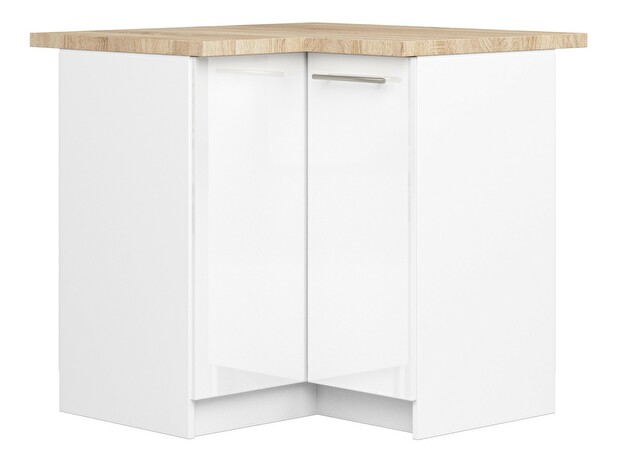 Rohová dolní kuchyňská skříňka Ozara S90 90 (bílá + bílý lesk)