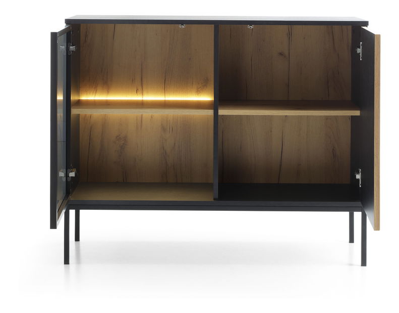 Vitrína Silvano K104 (černá + dub wotan) (s LED osvětlením)