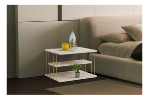 Příruční stolek Lifia (zlatá + mramor světlý)