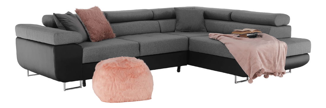 Rohová sedací souprava Geller (P) (černá + šedá)