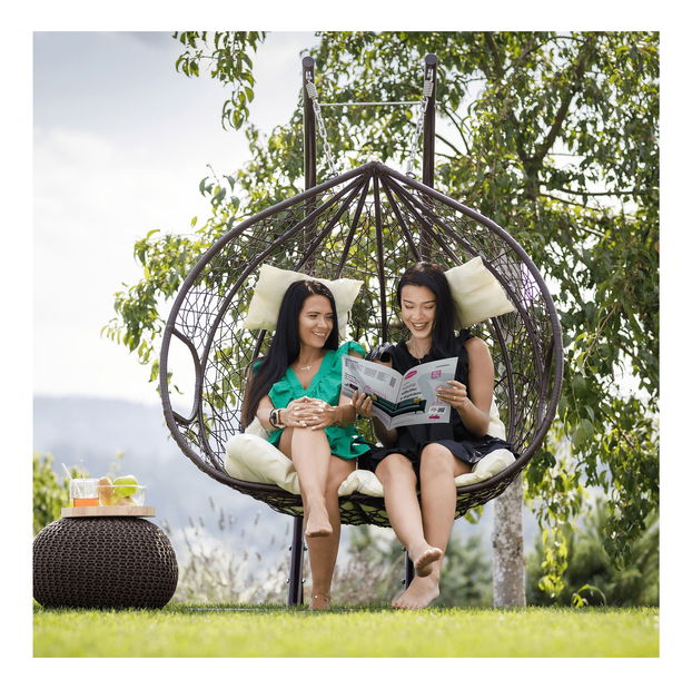 Závěsné houpací dvoukřeslo Dalvoa 2 (hnědá + krémová)