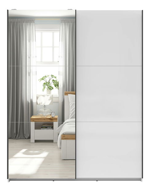 Šatní skříň s posuvnými dveřmi BRW Tetrix 33 (lesk bílý) (se zrcadlem)