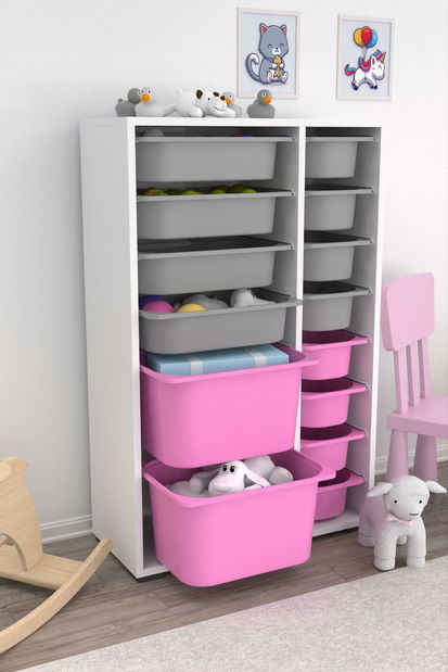 Organizér na hračky Dremonka 7 (bílá + šedá + růžová)