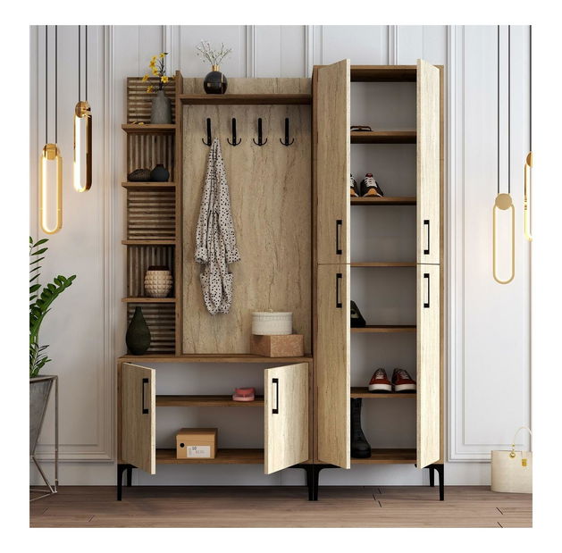 Předsíňová stěna Valery 3 (ořech + travertin)