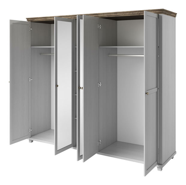 Šatní skříň so zrkadlom Elvina S Typ 21 (bílý popol + dub lefkas)