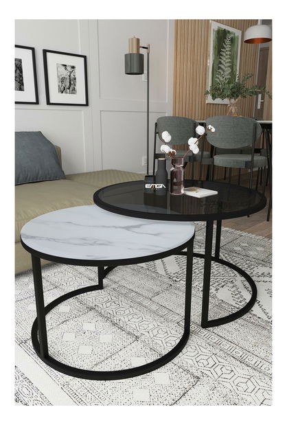 Konferenční stolek Borra (kouřová + mramor + bílá) *bazár