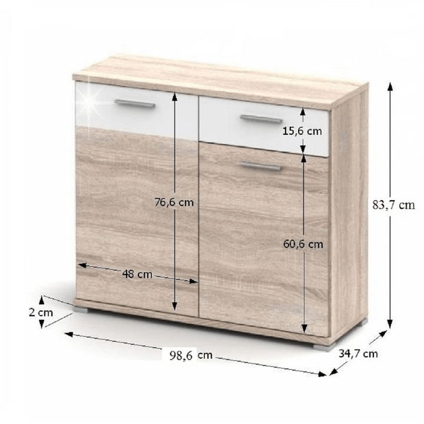 Komoda Rosenea Typ 3 dub sonoma + lesk vysoký bílý