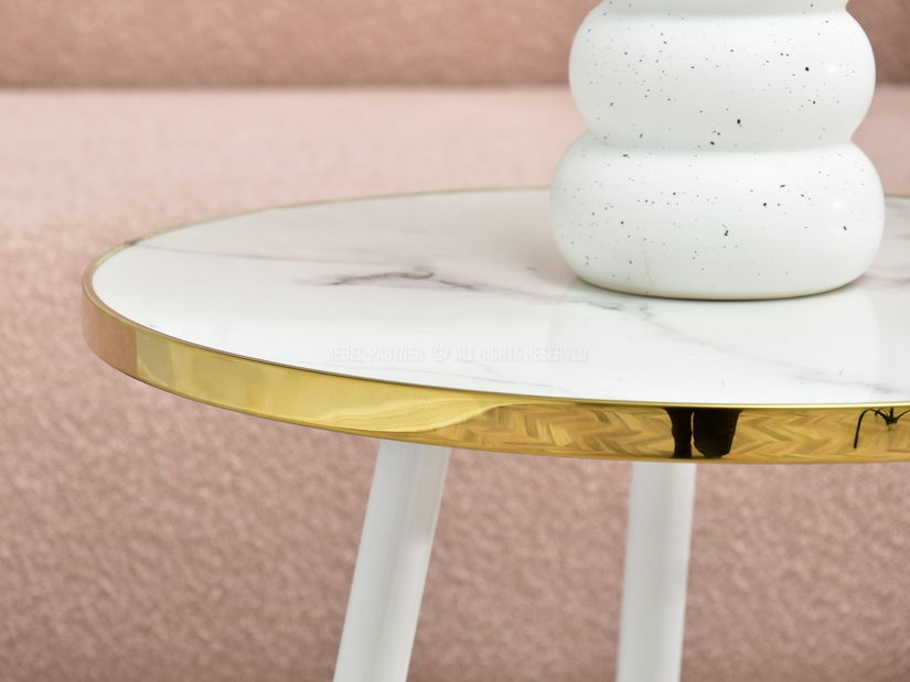 Konferenční stolek Zoya S (bílý mramor + zlatá)
