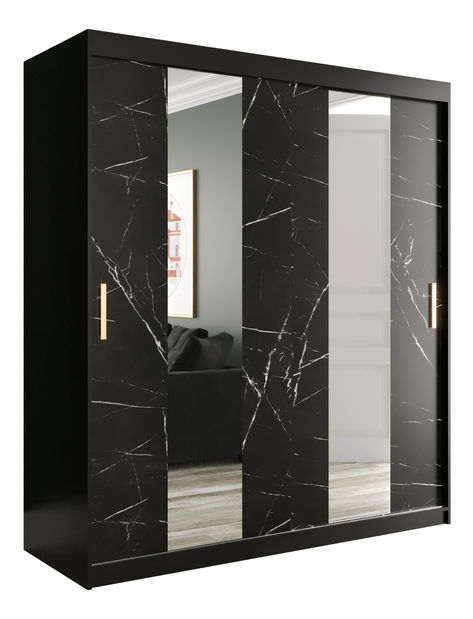 Šatní skříň 180 cm Marbelo P (matná černá + černý mramor)