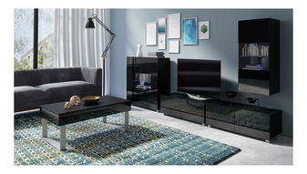 Obývací pokoj Calabria 1 (černá matná + lesk černý) (s osvětlením)