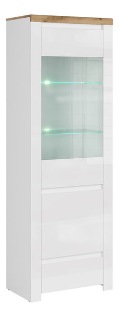 Vitrína Vina (bílá lesklá + dub wotan)