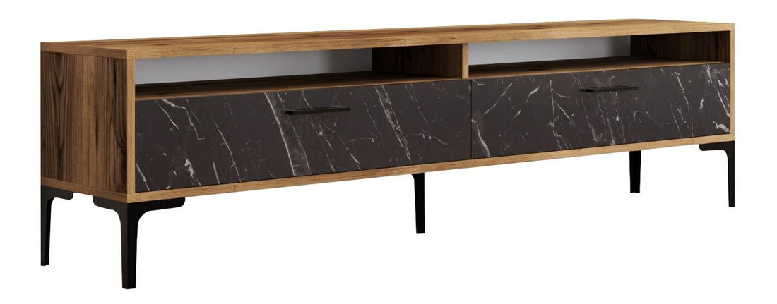 TV stolek/skříňka Irma 2 (ořech + černý mramor)
