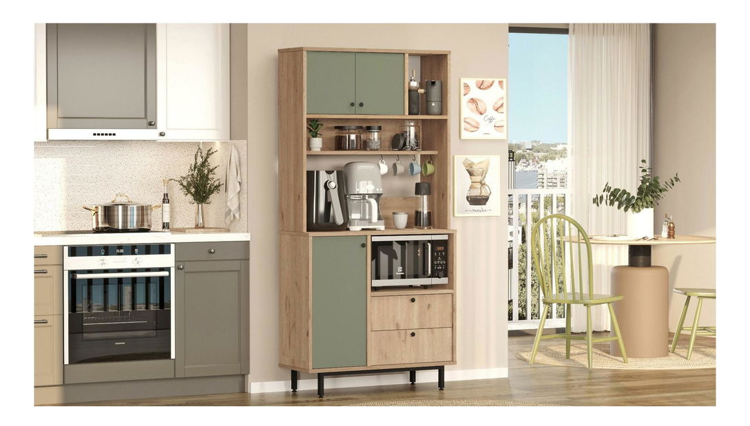 Policová skříň Rebutia 4 (dub + zelená)