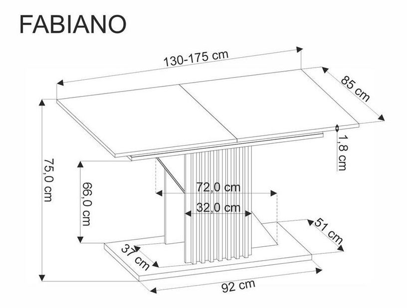 Jídelní stůl Fabiano (dub wotan + černá) (pro 4 až 6 osob)