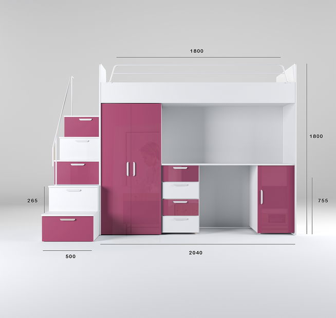 Dětská postel Ruby IV S (Bílá + Růžová) (s rošty)