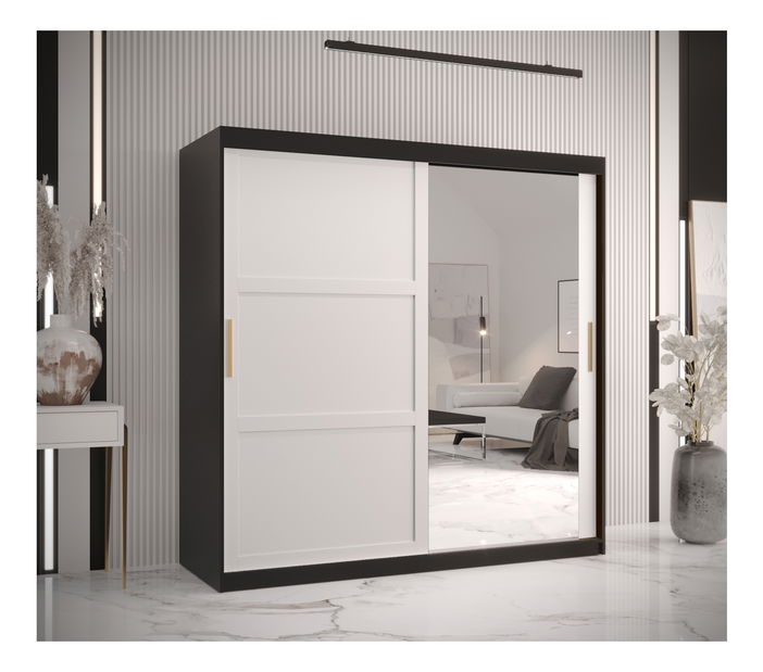 Šatní skříň Riven 2 180 (černá matná + bílá matná) (se zrcadlem)