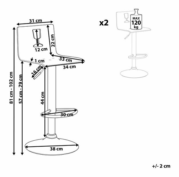 Set 2ks. barových židlí Bozen (průhledná) (bílý plast)