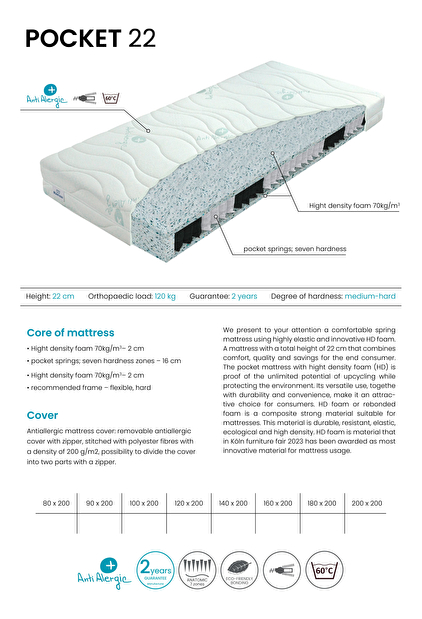Pružinová matrace Materasso Pocket 200x160 cm