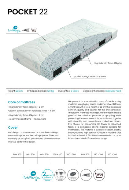 Pružinová matrace Materasso Pocket 200x100 cm