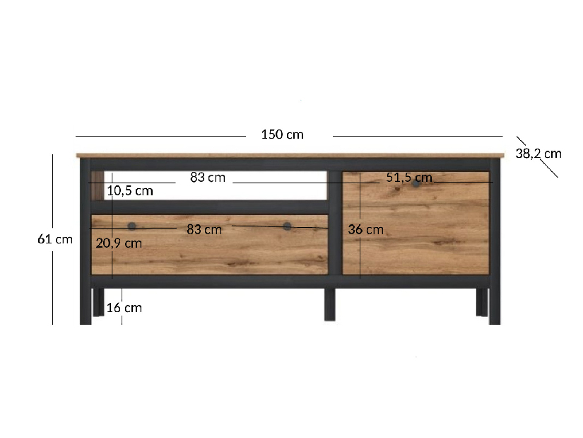 TV stolek/skříňka Leticia (dub wotan + černá)