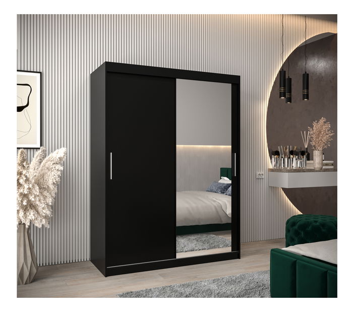Šatní skříň 150 cm Toki 2 (Černá matná + Černá matná)