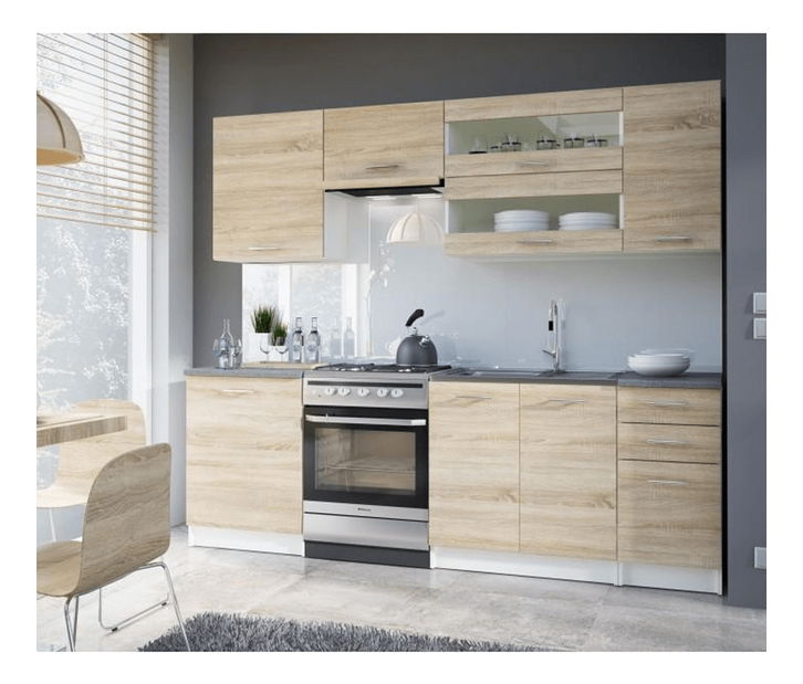 Kuchyně Flor 240 cm bílá + dub sonoma