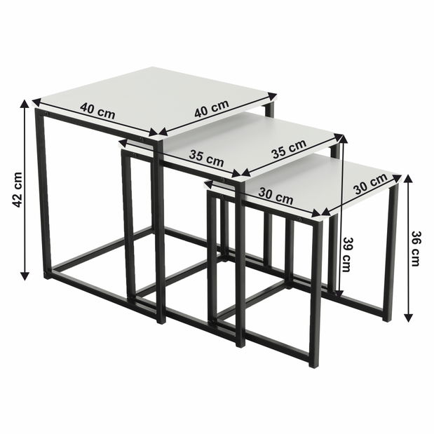 Set 3 ks konferenčních stolků Kastty typ 3 (bílá + černá)