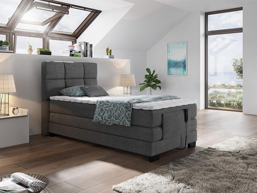 Jednolůžková elektrická postel 100 cm Lontor (šedá) (s roštem a matrací) *bazar