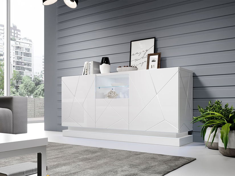 Komoda Aura 2D1K (bílá + bílá lesklá)