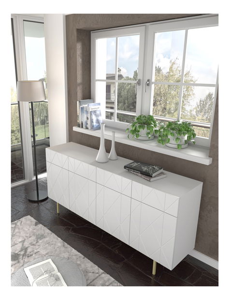 Komoda Koira (bílá matná + zlatá)