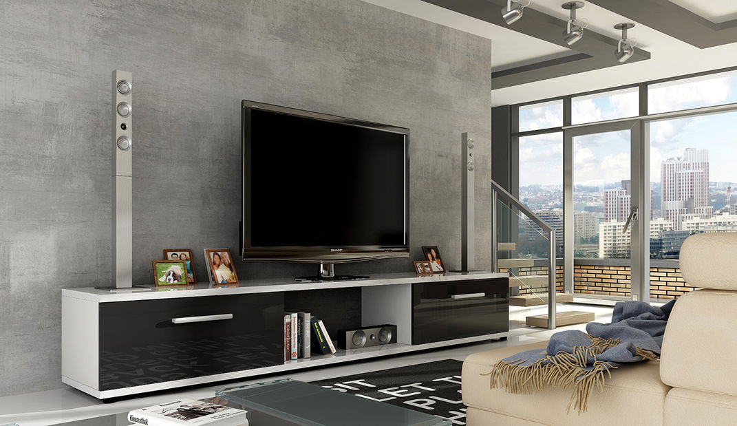 TV stolík Marvin II (bílá + lesk černý)