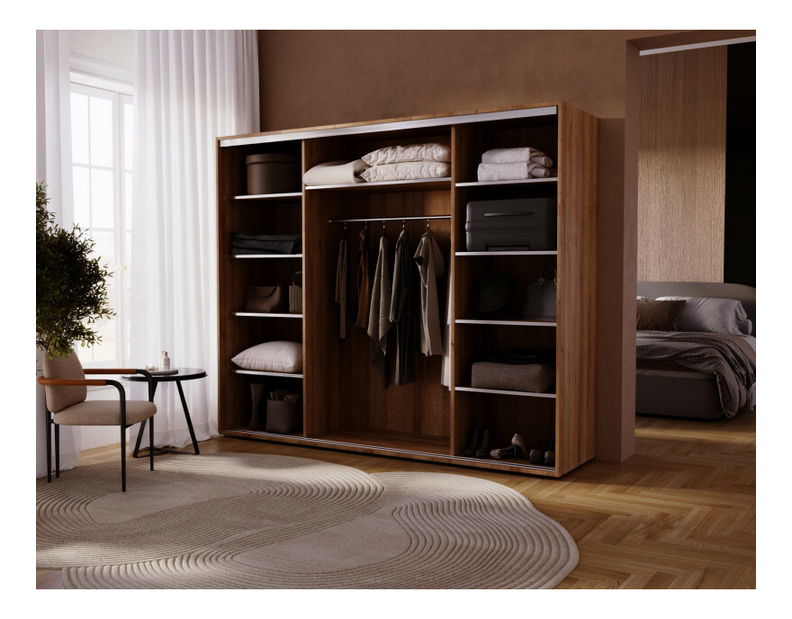 Šatní skříň s posuvnými dveřmi Settrona 1 (dub catania) (se zrcadlem)