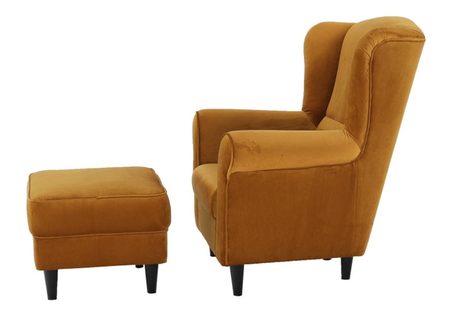 Křeslo ušák s taburetem Aevo (hořčicová)