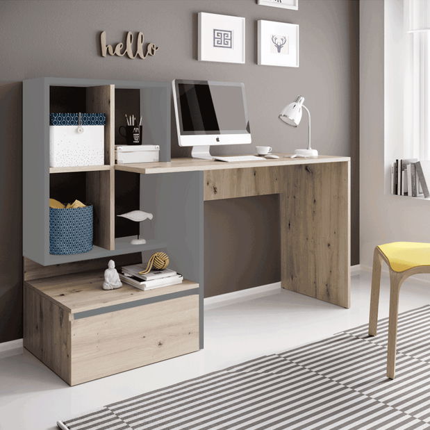PC stolek Neo (dub artisan + grafit + antracit světlý)