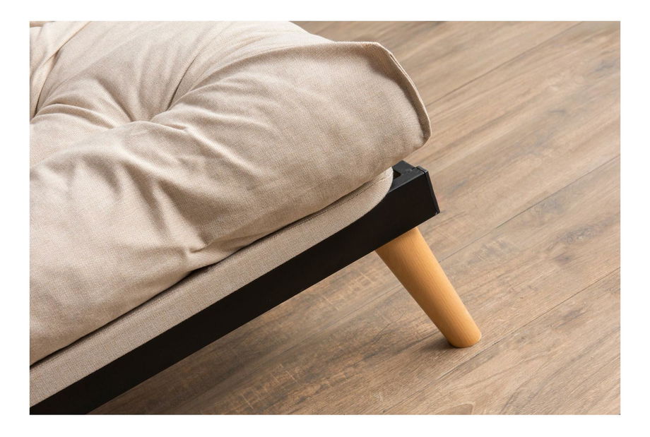 Rozkládací pohovka Sakotta (krémová + dřevo)