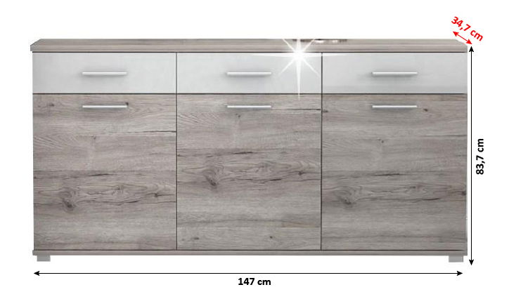 Komoda Rosenea Typ 2 dub canyon + lesk vysoký bílý