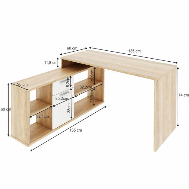 Rohový PC stolek Norrix MT959 (dub sonoma + bílá)