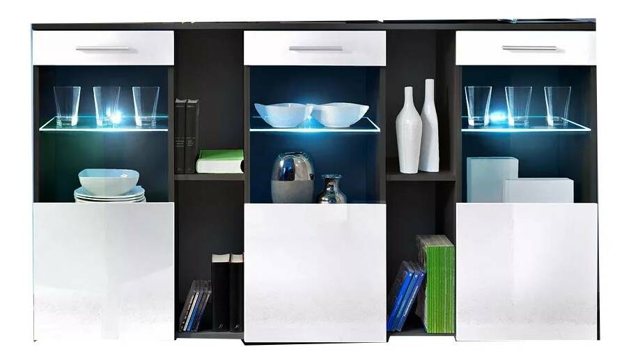 Vitrína Delila 23 ZW DS (černá + lesk bílý) (s osvětlením)