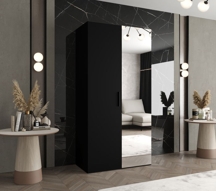 Šatní skříň 100 cm Borry 2 (černá + černá)