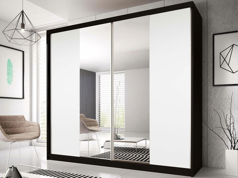 Šatní skříň Mebur 38 200 (černá + bílá + zrcadlo)