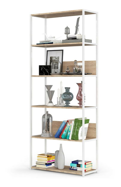 Regál Loriana V (bílá + dub sonoma)