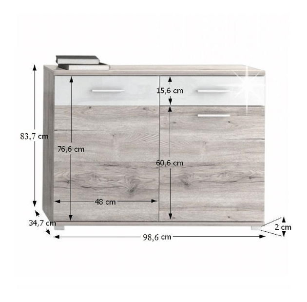 Komoda Rosenea Typ 3 dub canyon + lesk vysoký bílý
