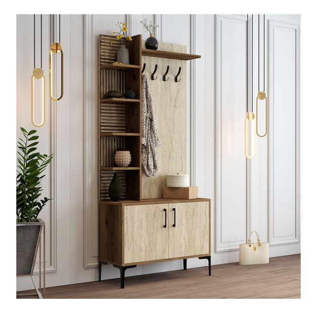 Předsíňová stěna Valery 1 (ořech + travertin)