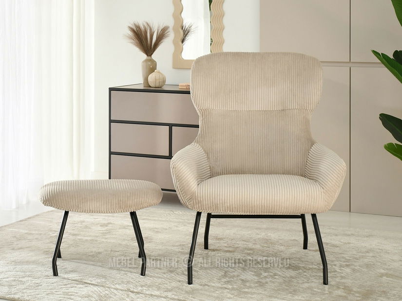 Relaxační křeslo Condorin (písková + černá) (s podnožkou)