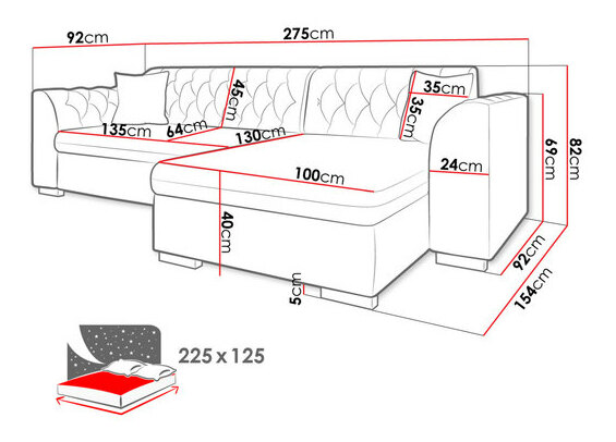 Rohová rozkládací pohovka Leon (L) (Magic Velvet 2205 + Magic Velvet 2205 + Magic Velvet 2206)